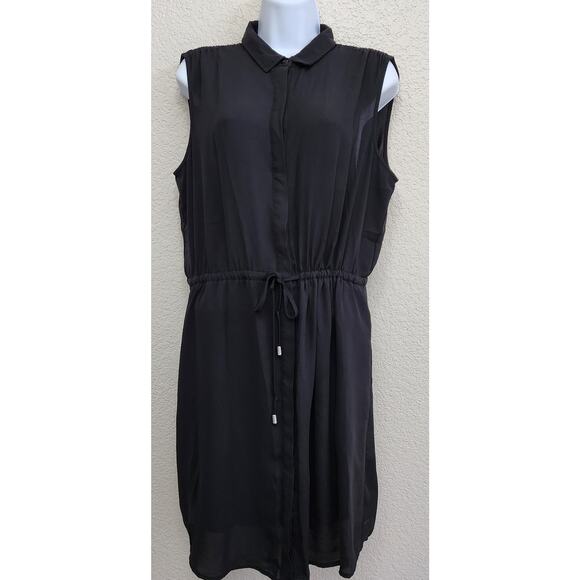 Mossimo Black Hidden Button Up Sleeveless Shirt Dress Large Lightweight Flowy - Picture 1 of 7